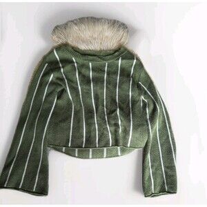 Chelsea & Violet Women's M Green Stripe Cropped Bell Sleeve Lightweight Sweater